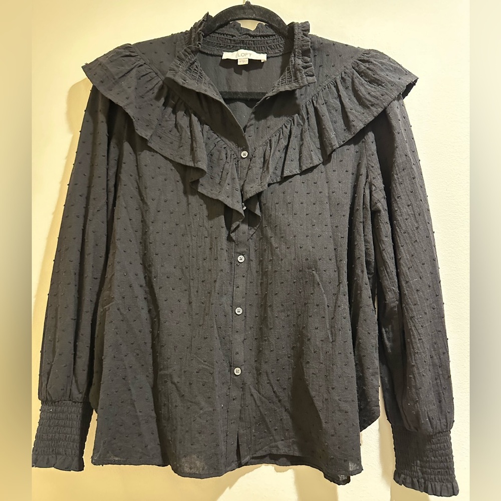 Ann Taylor Loft Ruffle Smocked Button-Down Yoke Blouse - Women’s M